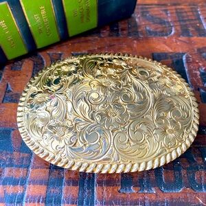 Vintage Crumrine Solid Brass Belt Buckle EUC
